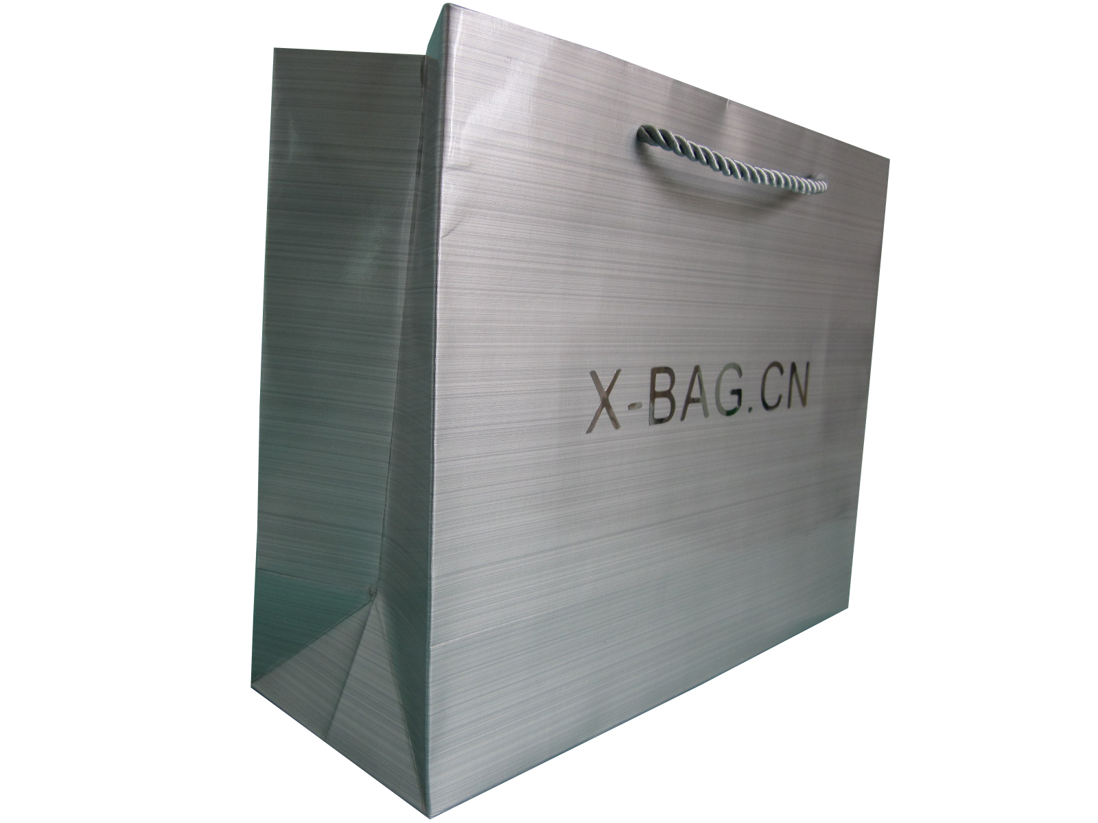 metallic silver paper bag with sticked logo 